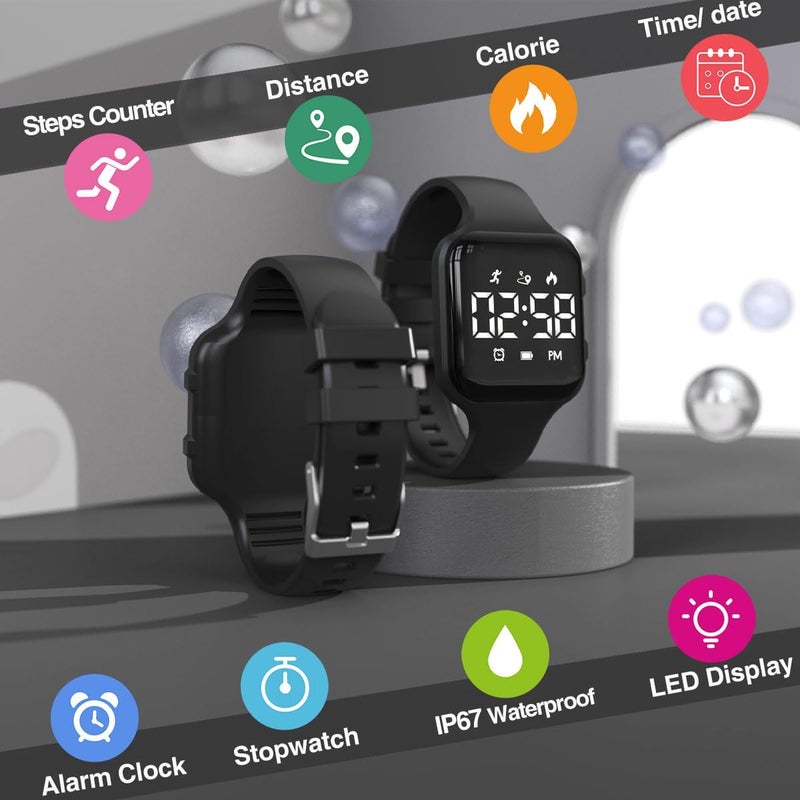 synwoo Kids LED Digital Watch, with Pedometer Step Counter, Waterproof, Sport Wristwatch, Calendar, Alarm Clock for Children Boys Girls Teens - Image 3